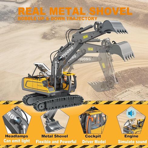 Remote Control Excavator Toy for Boys 4-7, RC Excavator 680-degree Turns with Metal Shovel Lights & Sounds and 2 Batteries,Construction Toys Best Birthday Gifts for Boys 6 7 8 9 10 11 Year Old in Saudi Arabia