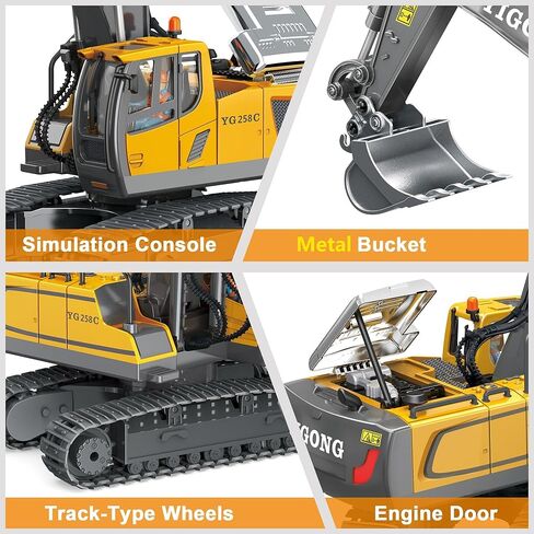 Remote Control Excavator Toy for Boys 4-7, RC Excavator 680-degree Turns with Metal Shovel Lights & Sounds and 2 Batteries,Construction Toys Best Birthday Gifts for Boys 6 7 8 9 10 11 Year Old in Saudi Arabia