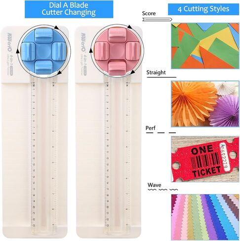 2 Pack 4-in-1 Paper Cutter - Pink & Blue, Multi-Function Scrapbooking Paper Trimmer with Straight, Wave, Perforated & Creasing Blades for Craft Postcards& Cardstock, Postcard, Scrapbook in Saudi Arabia