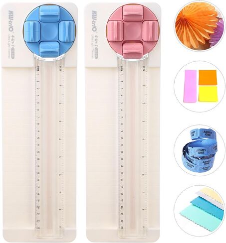 2 Pack 4-in-1 Paper Cutter - Pink & Blue, Multi-Function Scrapbooking Paper Trimmer with Straight, Wave, Perforated & Creasing Blades for Craft Postcards& Cardstock, Postcard, Scrapbook in Saudi Arabia