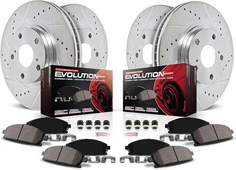 Power Stop K1892 Front and Rear Z23 Carbon Fiber Brake Pads with Drilled & Slotted Brake Rotors Kit For Ford F-250 Super Duty 1999-2001, Ford F-350 Super Duty 1999-2002 [Model Specific] in Saudi Arabia