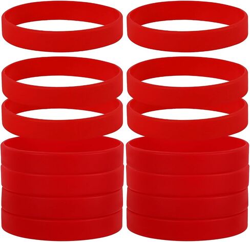 JUNEBRUSHS 24 Pcs Red Rubber Bracelets, Blank Silicone Wristbands Elastic Solid Color Wrist Bands for Women Men DIY Events Decorations Office Gifts Game Party Favor in Saudi Arabia