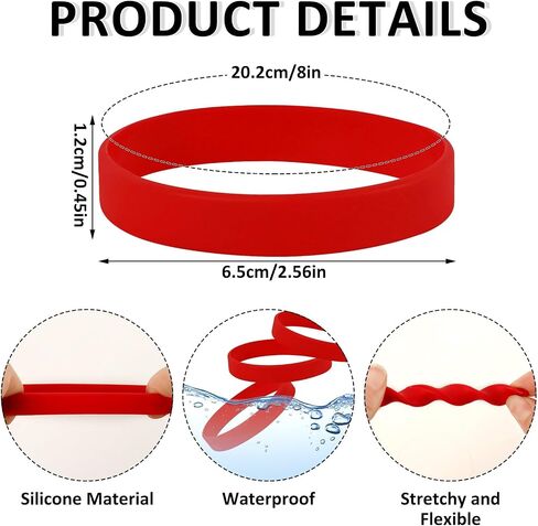 JUNEBRUSHS 24 Pcs Red Rubber Bracelets, Blank Silicone Wristbands Elastic Solid Color Wrist Bands for Women Men DIY Events Decorations Office Gifts Game Party Favor in Saudi Arabia