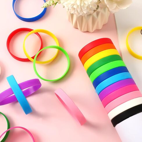 JUNEBRUSHS 24 Pcs Red Rubber Bracelets, Blank Silicone Wristbands Elastic Solid Color Wrist Bands for Women Men DIY Events Decorations Office Gifts Game Party Favor in Saudi Arabia