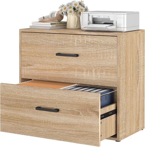 2 Drawer Lateral File Cabinet, Printer Stand Black Filing Cabinets for Home Office and School, Wood Rattan File Cabinet for Hanging Files/LetterSize, Black in Saudi Arabia