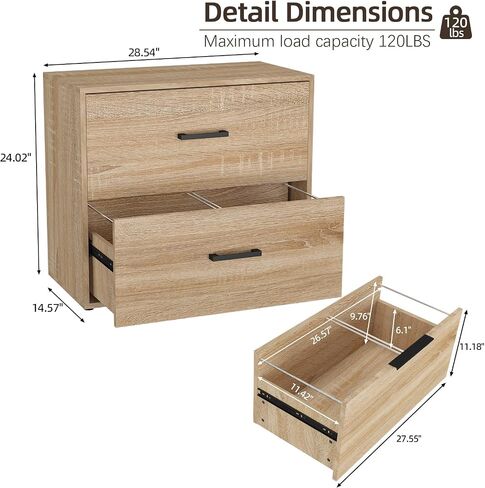 2 Drawer Lateral File Cabinet, Printer Stand Black Filing Cabinets for Home Office and School, Wood Rattan File Cabinet for Hanging Files/LetterSize, Black in Saudi Arabia