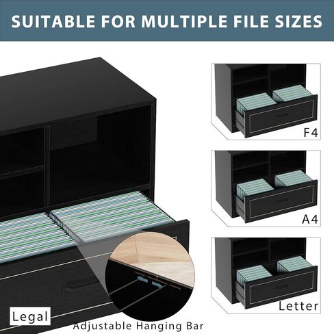 LVB Lateral Wood File Cabinet with Drawer, Farmhouse Printer Filing Cabinet with Storage for Legal Letter A4, Wooden Printer Stand with Hanging File Organizer Shelves for Home Office, 32.7 in, Greige in Saudi Arabia