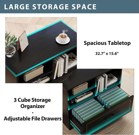 LVB Lateral Wood File Cabinet with Drawer, Farmhouse Printer Filing Cabinet with Storage for Legal Letter A4, Wooden Printer Stand with Hanging File Organizer Shelves for Home Office, 32.7 in, Greige in Saudi Arabia