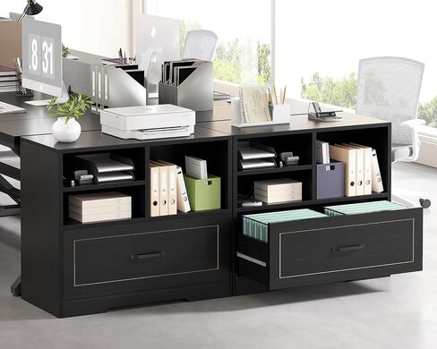 LVB Lateral Wood File Cabinet with Drawer, Farmhouse Printer Filing Cabinet with Storage for Legal Letter A4, Wooden Printer Stand with Hanging File Organizer Shelves for Home Office, 32.7 in, Greige in Saudi Arabia