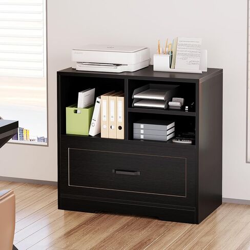 LVB Lateral Wood File Cabinet with Drawer, Farmhouse Printer Filing Cabinet with Storage for Legal Letter A4, Wooden Printer Stand with Hanging File Organizer Shelves for Home Office, 32.7 in, Greige in Saudi Arabia