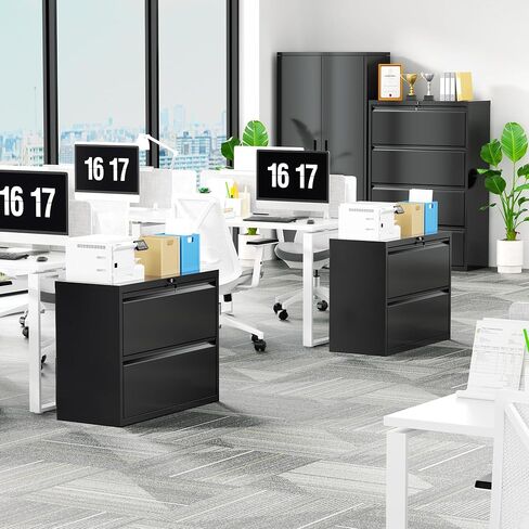Incbruce خزانة ملفات جانبية ذات درجين، خزائن ملفات معدنية أسفل المكتب مقاس 28 بوصة مع قفل، للمنزل والمكتب، تناسب A4/F4/Letter/الملف القانوني (أسود) in Kuwait