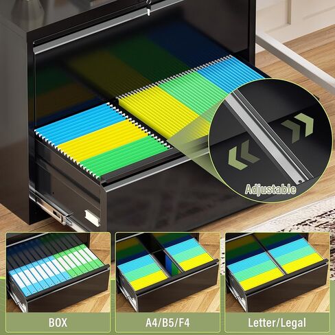 Incbruce خزانة ملفات جانبية ذات درجين، خزائن ملفات معدنية أسفل المكتب مقاس 28 بوصة مع قفل، للمنزل والمكتب، تناسب A4/F4/Letter/الملف القانوني (أسود) in Kuwait