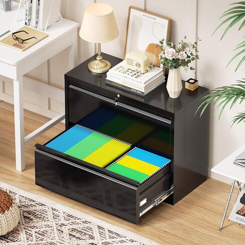 Incbruce خزانة ملفات جانبية ذات درجين، خزائن ملفات معدنية أسفل المكتب مقاس 28 بوصة مع قفل، للمنزل والمكتب، تناسب A4/F4/Letter/الملف القانوني (أسود) in Kuwait