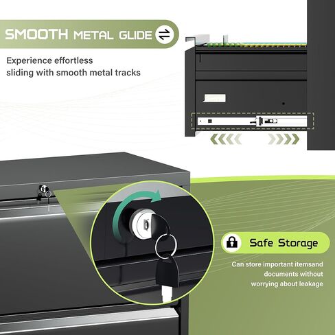 Incbruce خزانة ملفات جانبية ذات درجين، خزائن ملفات معدنية أسفل المكتب مقاس 28 بوصة مع قفل، للمنزل والمكتب، تناسب A4/F4/Letter/الملف القانوني (أسود) in Kuwait