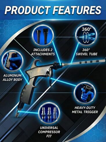 Compressor Air Gun for Car Detailing – Professional Detailing Tools & Interior Cleaning Tool – Storage Bag Included – Requires Air Compressor – Aluminum Alloy Build in Saudi Arabia