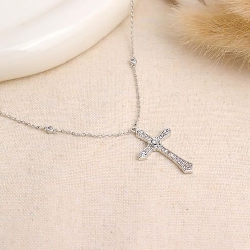 Agriajun الصليب قلادة قلادة للنساء الفتيات - القوطية الكاثوليكية المسيحية زي الصليب المجوهرات - حساسة لذيذ مكعب زركونيا حجر الراين الفولاذ المقاوم للصدأ سلسلة هيبوالرجينيك هدية عيد الميلاد in Kuwait
