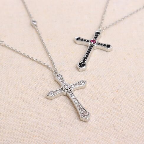 Agriajun الصليب قلادة قلادة للنساء الفتيات - القوطية الكاثوليكية المسيحية زي الصليب المجوهرات - حساسة لذيذ مكعب زركونيا حجر الراين الفولاذ المقاوم للصدأ سلسلة هيبوالرجينيك هدية عيد الميلاد in Kuwait
