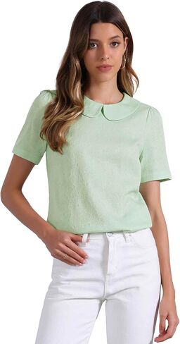 Allegra K Peter Pan Collar Blouse for Women's Floral Jacquard Puff Short Sleeve Kawaii Top in Kuwait