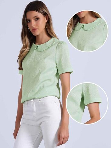 Allegra K Peter Pan Collar Blouse for Women's Floral Jacquard Puff Short Sleeve Kawaii Top in Kuwait