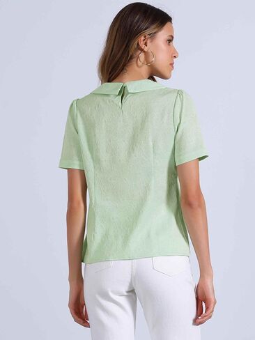 Allegra K Peter Pan Collar Blouse for Women's Floral Jacquard Puff Short Sleeve Kawaii Top in Kuwait