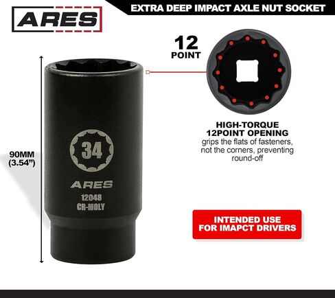 ARES 12062-4-Piece Axle Nut Socket Set - 30mm, 32mm, 34mm, and 36mm Axle Nut Sockets - 12 Point Sockets - Extra Deep 1/2-Inch Drive Impact Socket for Easy Removal of Axle Shaft Nuts in Saudi Arabia