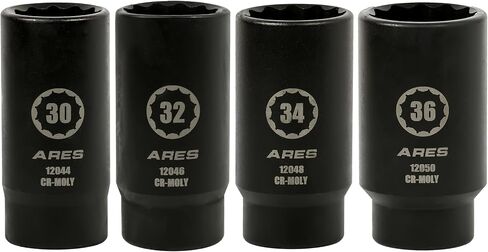 ARES 12062-4-Piece Axle Nut Socket Set - 30mm, 32mm, 34mm, and 36mm Axle Nut Sockets - 12 Point Sockets - Extra Deep 1/2-Inch Drive Impact Socket for Easy Removal of Axle Shaft Nuts in Saudi Arabia