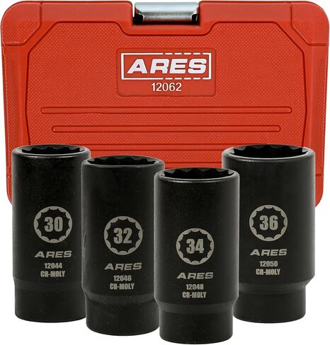 ARES 12062-4-Piece Axle Nut Socket Set - 30mm, 32mm, 34mm, and 36mm Axle Nut Sockets - 12 Point Sockets - Extra Deep 1/2-Inch Drive Impact Socket for Easy Removal of Axle Shaft Nuts in Saudi Arabia
