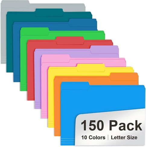 File Folder, RAZCC Colored File Folders, 1/3 Cut Tab File Folder Letter Size, Filing Folders with Tabs for Office School Business Use, Assorted 10 Colors (150 Pack) in Saudi Arabia