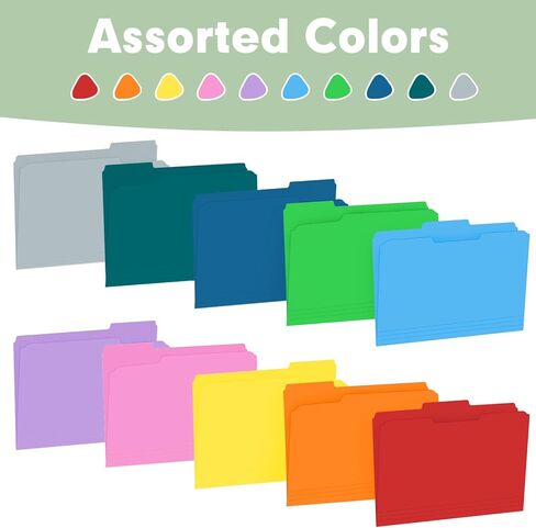 File Folder, RAZCC Colored File Folders, 1/3 Cut Tab File Folder Letter Size, Filing Folders with Tabs for Office School Business Use, Assorted 10 Colors (150 Pack) in Saudi Arabia