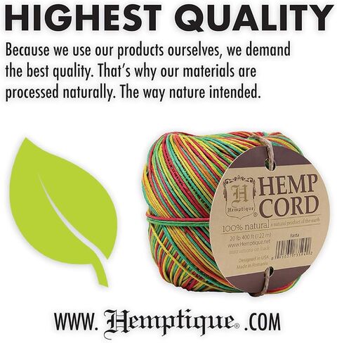 Hemptique 100% Hemp Cord Spool - 62.5 Meter Hemp String - Made with Love - No. 20 ~ 1mm Cord Thread for Jewelry Making, Macrame, Scrapbooking, DIY, & More - Variegated Rainbow in Kuwait