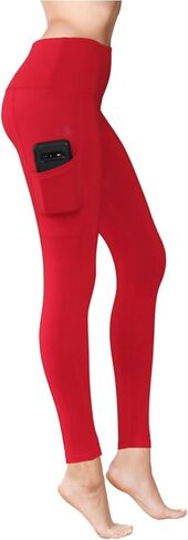 COMFY FOREVER Red Plaid Pocket Leggings for Women W/5' High Waist Tummy Control Ankle Length Pants (XXL) in Saudi Arabia