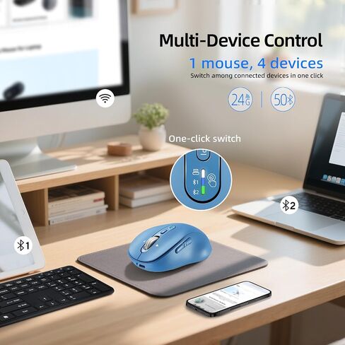 INFINMIND Bluetooth Wireless Mouse for Laptop,USB+BT×2,USB-C Charging,Quiet Multi Device Mouse,Metal 4-Way Super Scrolling,± 3200 DPI,9 Buttons,Ergo Computer Cordless Mice,for iPad/Tablet/Mac/PC/Phone in Saudi Arabia
