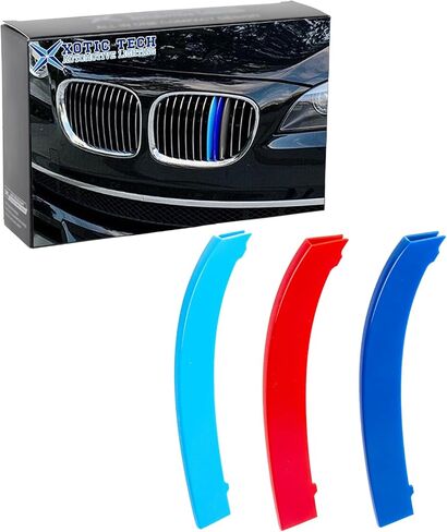 x xotic tech شرائط زخرفية ثلاثية الألوان من xotic tech، شبكات أمامية في المنتصف متوافقة مع BMW 7 Series F01/F02 2009-2012 740i 740Li 750i 750Li Standard Grill (13 قضبان شعاع) in Saudi Arabia