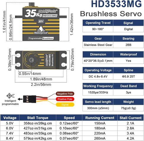 HobbyPark 35 كجم RC مؤازر مقاوم للماء وعزم دوران عالٍ معدني رقمي تروس من الفولاذ المقاوم للصدأ علبة ألومنيوم لـ 1/7 1/8 1/10 RC الزاحف سيارة شاحنة عربات التي تجرها الدواب زاوية تحكم قابلة للبرمجة 180 درجة (محرك بدون فرش) in Kuwait