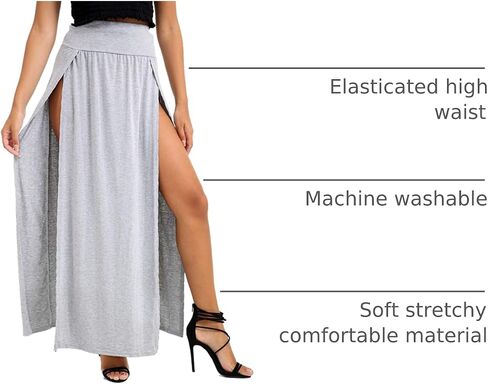 OgLuxe Womens Double Split Maxi Long Skirt Ladies Plain Basic Two Side Slit 4-22 in Saudi Arabia