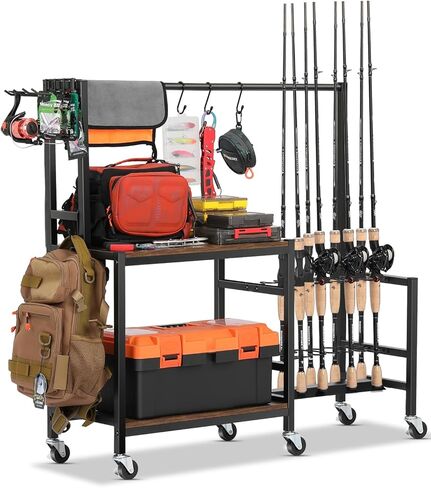 EXTCCT Fishing Rod Holder - Fishing Pole Rack for 10 Rods - Adjustable Height Fishing Gear Equipment Organizer Storage Solution for Garage Basement or Indoor in Saudi Arabia