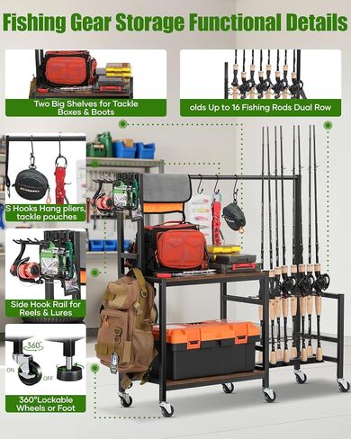 EXTCCT Fishing Rod Holder - Fishing Pole Rack for 10 Rods - Adjustable Height Fishing Gear Equipment Organizer Storage Solution for Garage Basement or Indoor in Saudi Arabia