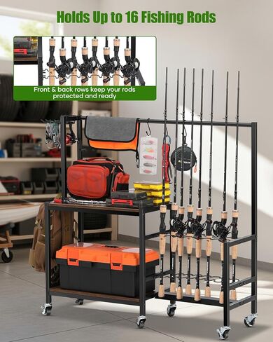 EXTCCT Fishing Rod Holder - Fishing Pole Rack for 10 Rods - Adjustable Height Fishing Gear Equipment Organizer Storage Solution for Garage Basement or Indoor in Saudi Arabia