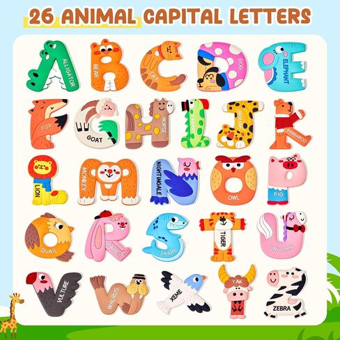 JoyCat Magnetic Letters and Numbers Fridge Magnets, Soft PVC Learning Refrigerator Toy Set for Kids & Toddlers, 26 Animal Alphabet Letters and 0-9 Numbers, Birthday Gift for Baby Boys and Girls in Saudi Arabia