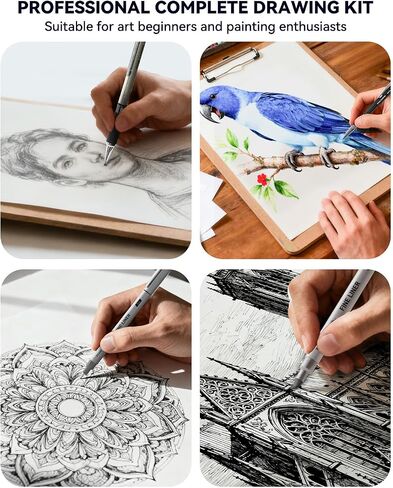 مجموعة أدوات الرسم والرسم من Four Candy، 52 قطعة من اللوازم الفنية مع 10 أقلام تحديد رفيعة ميكرون، و6 أقلام رصاص ميكانيكية للرسم، وكتاب رسم ثلاثي الألوان، و27 عبوة من الرصاص، وهدايا اللوازم المدرسية للمبتدئين والبالغين والمراهقين in Kuwait
