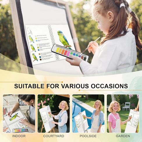 Watercolor Workbooks with Step by Step for Adults Teens - 2 Pack Beginner workbooks with 24 Coloring Book Pages - 12 color blocks and a Brush - Watercolor Paper 300gsm/140lb (birds & flower) in Saudi Arabia