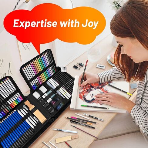141 قطعة من لوازم الرسم الفنية برو ماكس، أقلام رسم مع دفتر رسم، كتاب تلوين، ألوان مائية فحمي جرافيت ملونة وأقلام رصاص معدنية، لوازم الرسم هدايا للفنانين البالغين والأطفال in Kuwait