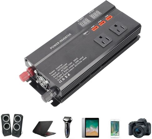 2000W 12V to 120V Car Inverter Charger with LCD Display, USB Port, Cigarette Lighter Ports, and 4000W Peak Power Inverter Converter for Heavy Duty Use in Saudi Arabia