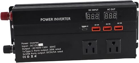 2000W 12V to 120V Car Inverter Charger with LCD Display, USB Port, Cigarette Lighter Ports, and 4000W Peak Power Inverter Converter for Heavy Duty Use in Saudi Arabia