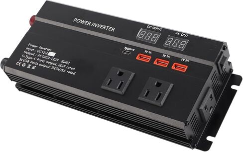 2000W 12V to 120V Car Inverter Charger with LCD Display, USB Port, Cigarette Lighter Ports, and 4000W Peak Power Inverter Converter for Heavy Duty Use in Saudi Arabia