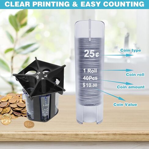 Coin Counter Machine Coin Sorter Tube, 5-in-1 Change Counter with Coin Wrappers, Coin Sorter and Wrapper Machine Coin Organizer Holder for Bank Home Office, Sort Your Pocket Change Quick & Accurate in Saudi Arabia