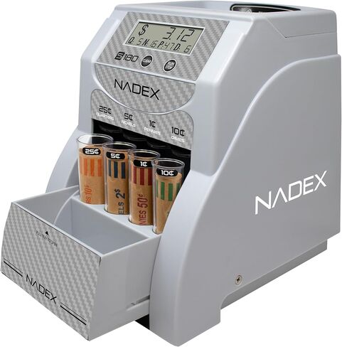 عداد وفارز العملات الرقمية Nadex S180 - يقوم بعد العملات المعدنية ولفها تلقائيًا، ويتوقف عند امتلاء اللفات، ولمسة نهائية من ألياف الكربون. in Kuwait