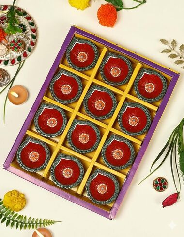 Handmade Terracoaat Set of 12 Multicolor Clay Diya for Diwali/Navratri Decorations Oil Lamp Diwali Clay Diya Tea Light Holder Indian Decor Festival Gifts Puja Items in Saudi Arabia