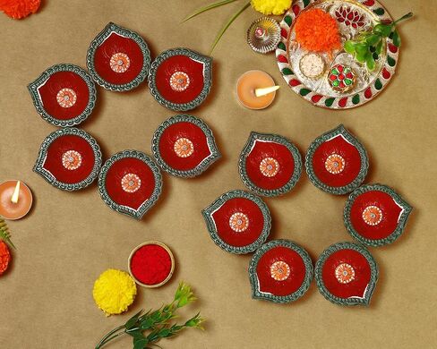 Handmade Terracoaat Set of 12 Multicolor Clay Diya for Diwali/Navratri Decorations Oil Lamp Diwali Clay Diya Tea Light Holder Indian Decor Festival Gifts Puja Items in Saudi Arabia