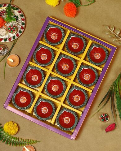 Handmade Terracoaat Set of 12 Multicolor Clay Diya for Diwali/Navratri Decorations Oil Lamp Diwali Clay Diya Tea Light Holder Indian Decor Festival Gifts Puja Items in Saudi Arabia